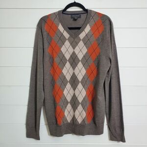 Banana Republic Men's Argyle Pattern V-neck Sweater 100% Merino Wool Size‎ M